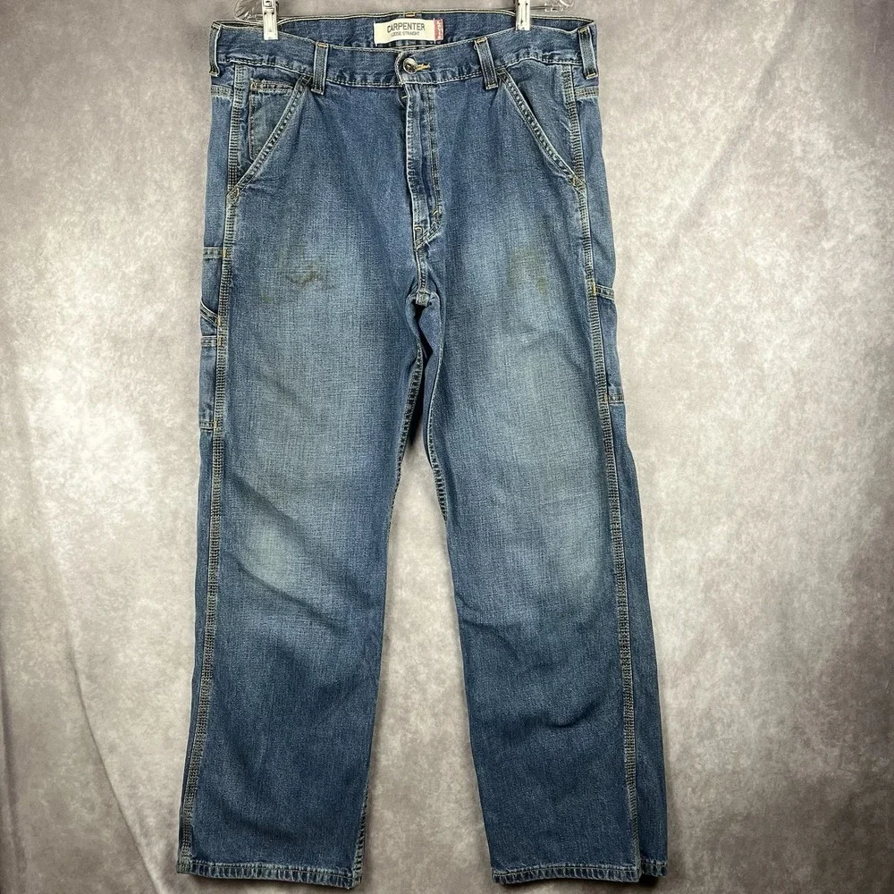 Vtg LEVI'S Carpenter Loose Straight Jeans Mens 38x32 Baggy Work Dark‎ Wash Denim